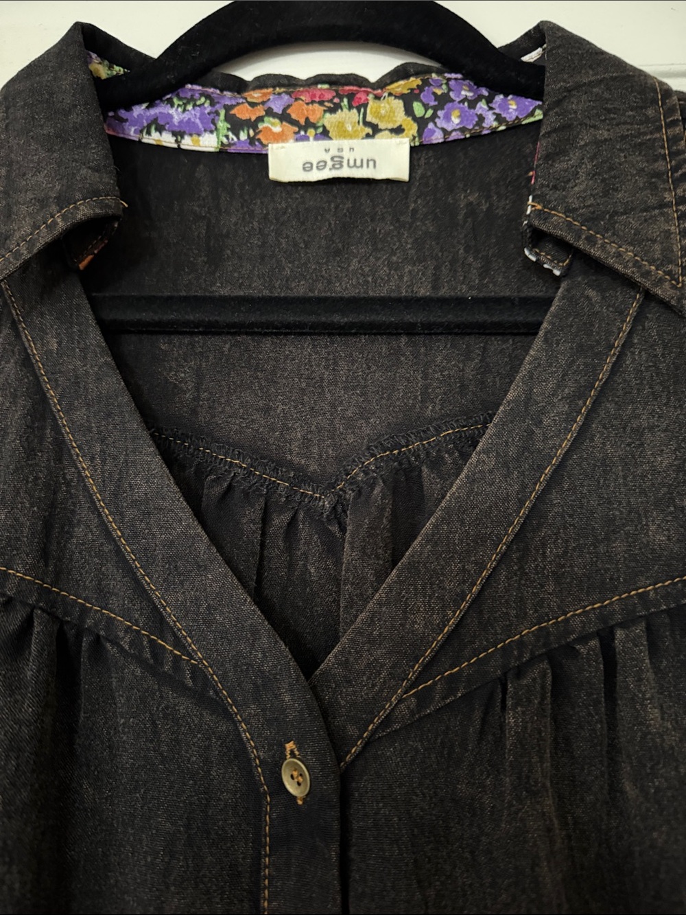 UMGEE Washed Black Button-Front Country Style Midi Dress - Picture 4 of 7